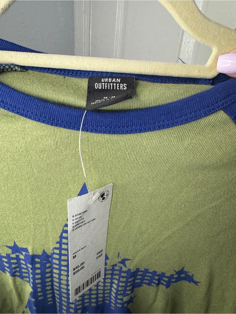 Urban Outfitters Long-Sleeve Raglan Tee in Olive Green and Royal Blue - Picture 3 of 4